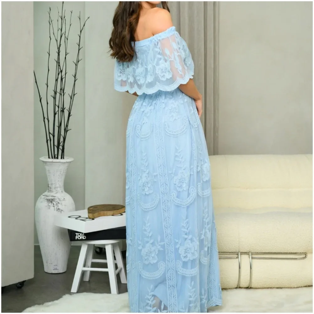 OFF SHOULDER ALL OVER LACE MAXI DRESS - Picture 4 of 4